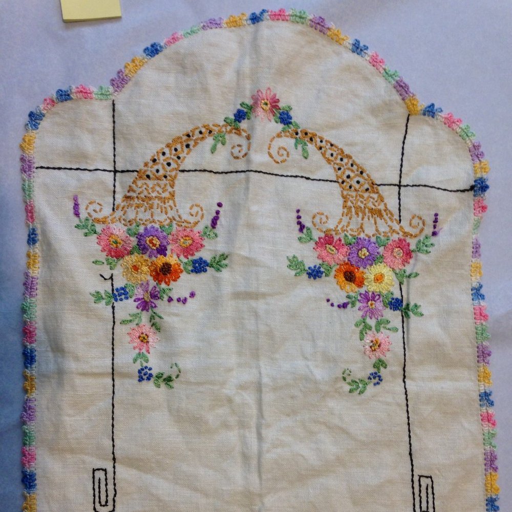 Antique Hand Embroidered Table Runner